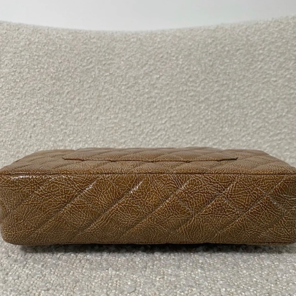 Authentic Chanel Crinkled Patent Quilted Medium Double Classic Flap Brown - Picture 13 of 16